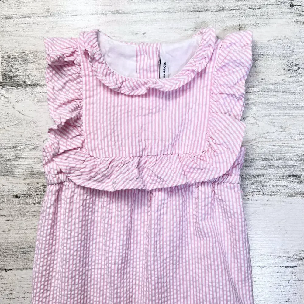 🦄 3/$36 Janie and Jack Seersucker Jumpsuit Girls 3–6M Pink Stripe Ruffle Cotton